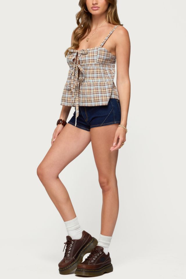 Edikted Mirena Tie Front Plaid Top #1