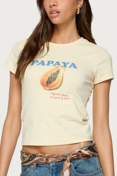 Edikted Papaya T Shirt Top In Yellow, Women's At Urban Outfitters In Neutral