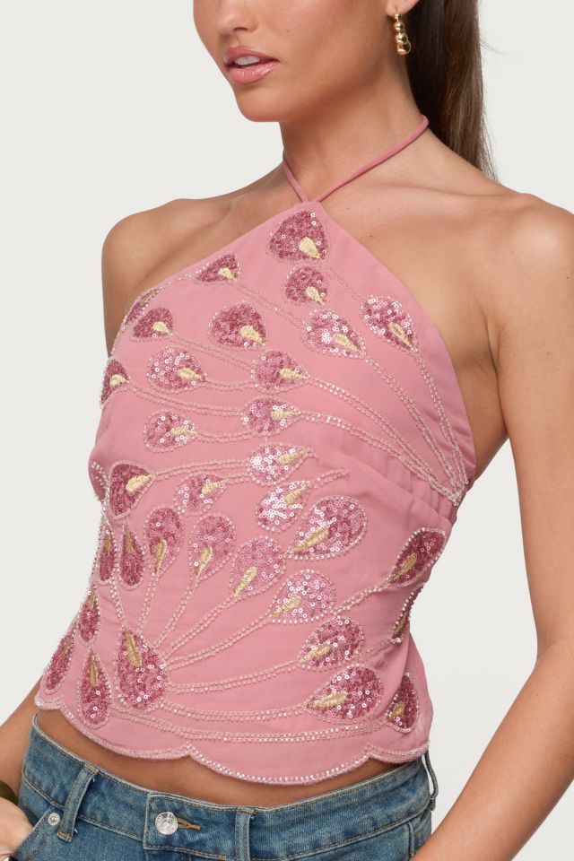 Edikted Embroidered Bead & Sequin Halter Top #2