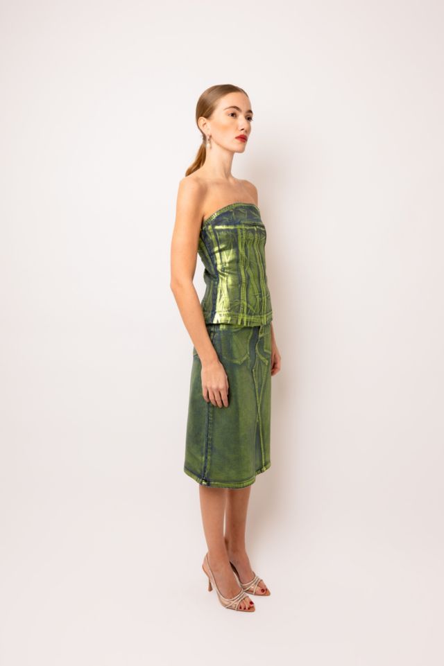 Amy Lynn Clara Denim Foil Coated Midi Skirt #2