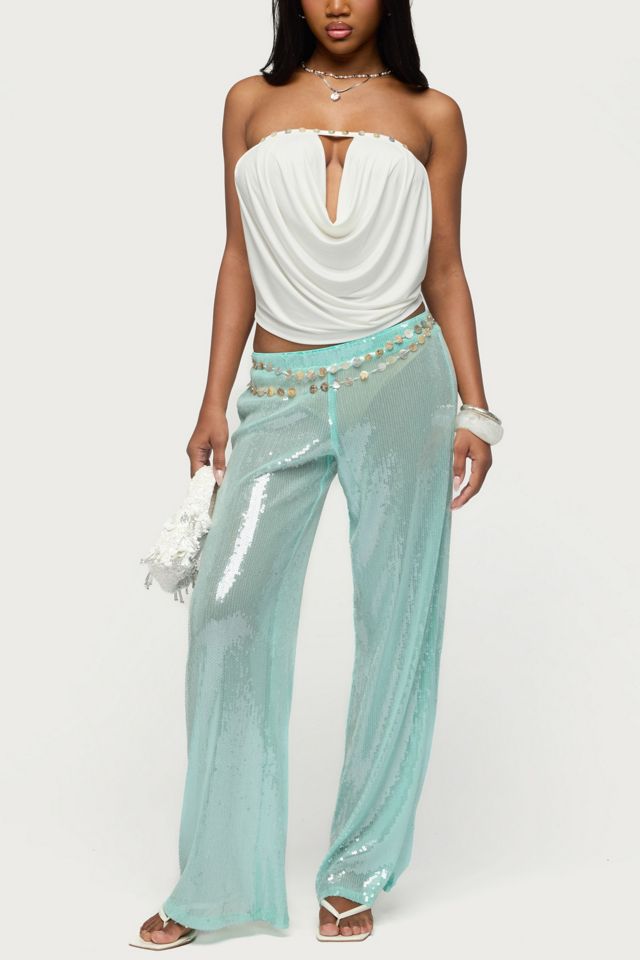 Edikted Giana Iridescent Strapless Cowl Neck Top #1
