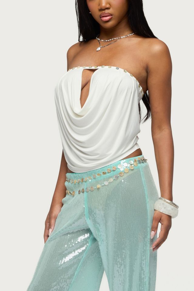 Edikted Giana Iridescent Strapless Cowl Neck Top #3