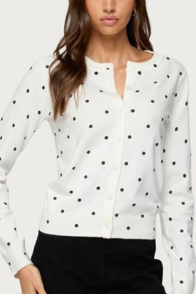 Edikted Shea Polka Dot Knitted Cardigan In Black/and/white, Women's At Urban Outfitters In Multi
