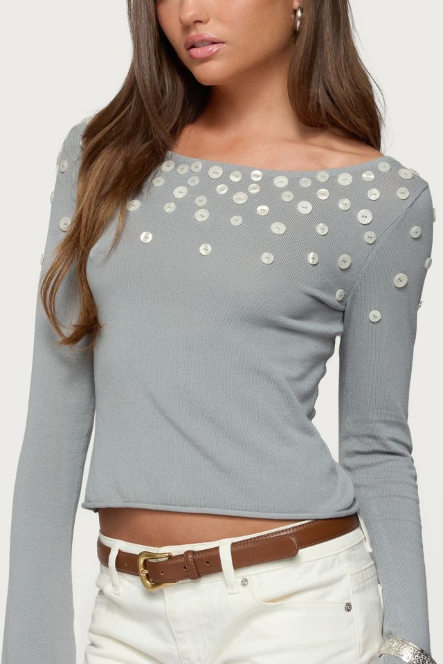 Edikted Iridescent Button Boat Neck Top #2