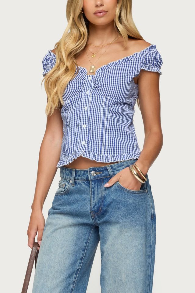Edikted Dorothie Gingham Button Up Top #3