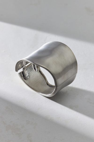 Modern Wide Brushed Silver Cuff Bracelet