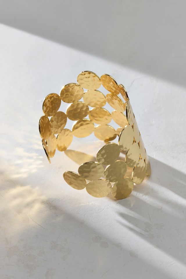 Hammered Coin Wide Cuff Bracelet #1
