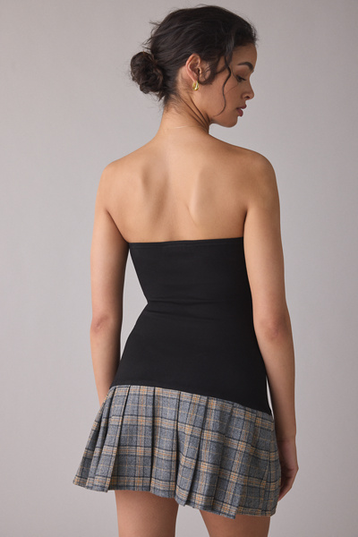 Motel Terdayu Mixed Media Strapless Pleated Mini Dress