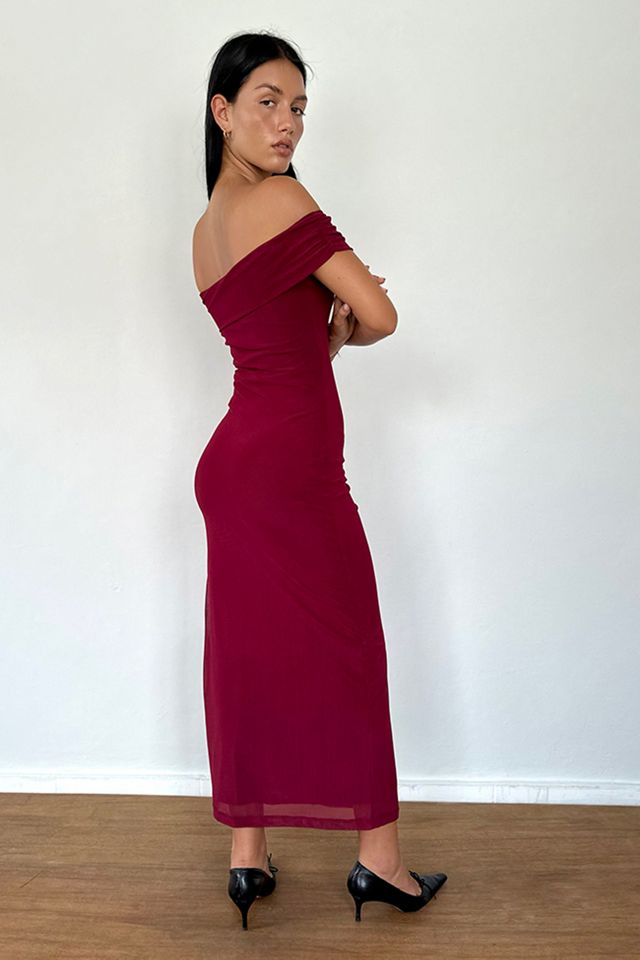 Motel Tarna Mesh Ruched Off-The-Shoulder Maxi Dress #1