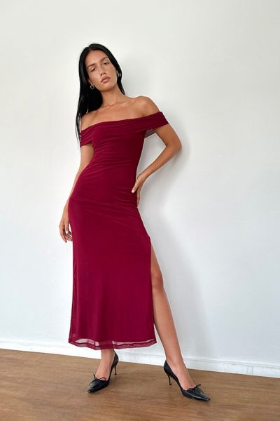 Motel Tarna Mesh Ruched Off-The-Shoulder Maxi Dress