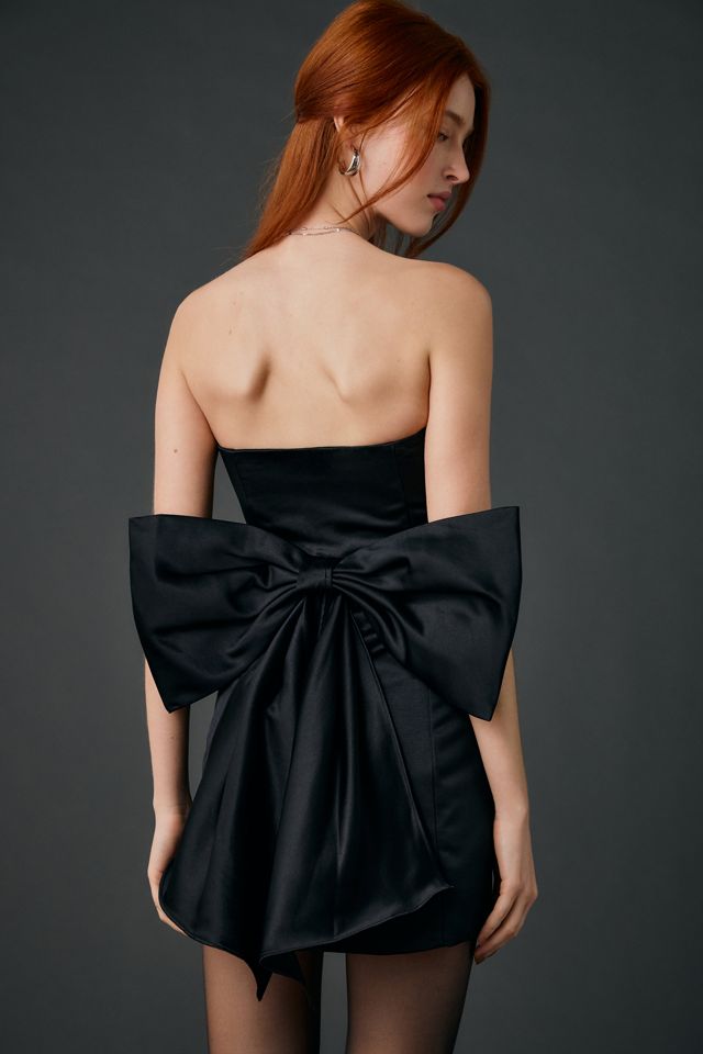 bow black dress Jinsuni Mini in with Pink Bows , Bodycon adding an irresistible touch of charm Bow Tie Black Pleated A-line