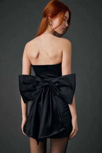Lulus Melody Black Satin Strapless Bow Back Mini Dress