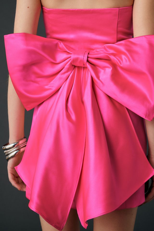 Lulus Melody Pink Satin Strapless Bow Back Mini Dress #3