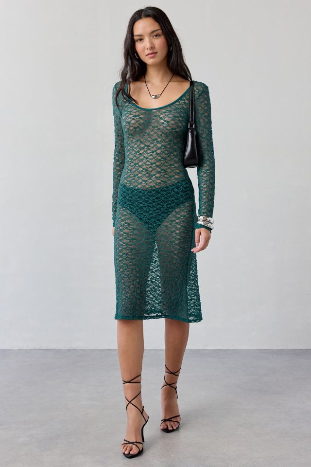 ReMADE By UO Remnants Sheer Lace Long Sleeve Midi Dress #1