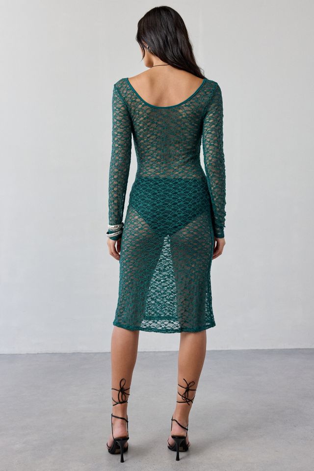 ReMADE By UO Remnants Sheer Lace Long Sleeve Midi Dress #2
