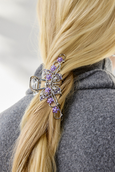 Urban Outfitters Jeweled Silver Butterfly Claw Clip In Purple, Women's At  In Gray