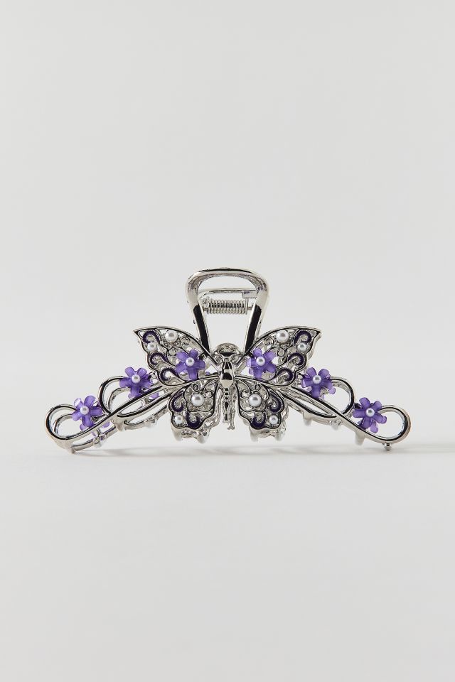 Jeweled Silver Butterfly Claw Clip #1