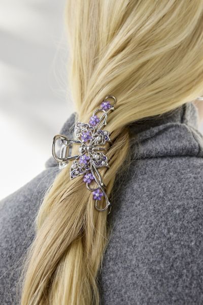 Jeweled Silver Butterfly Claw Clip