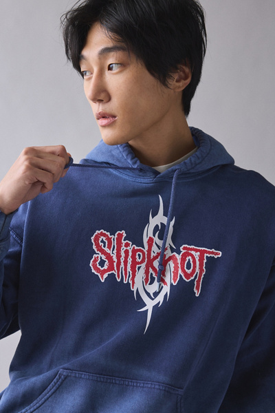 Urban Outfitters Slipknot Graphic Distressed Hoodie Sweatshirt In Navy, Men's At  In Blue