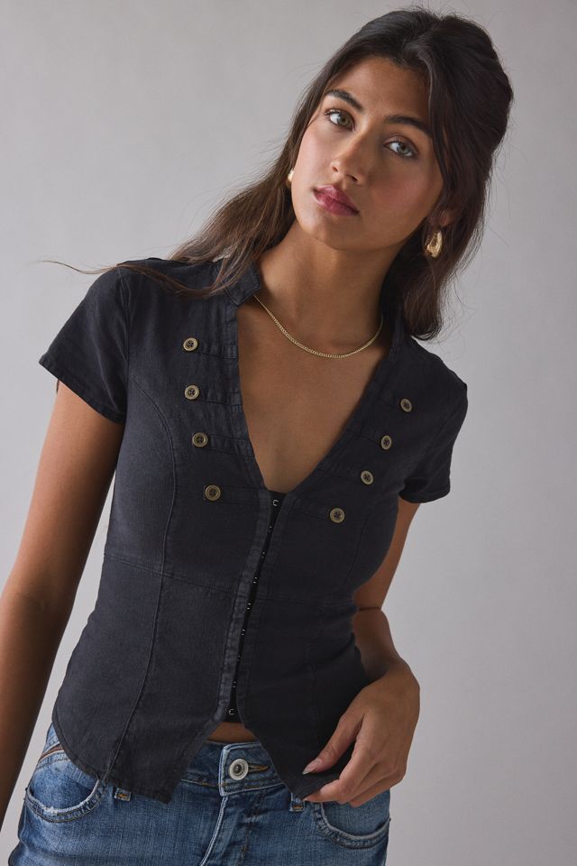 BDG Tilda Waistcoat Short Sleeve Crop Top #2