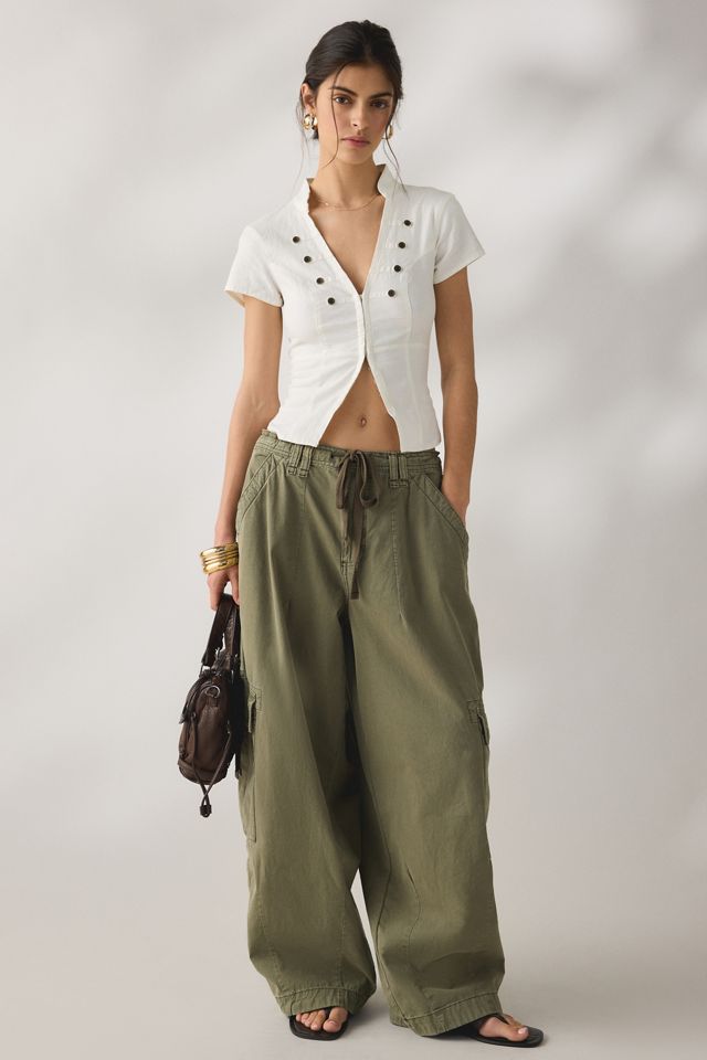 BDG Milo Military Button Linen Short Sleeve Shirt | Urban