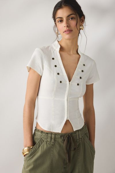 Chemise militaire Milo en lin à manches courtes avec boutons BDG