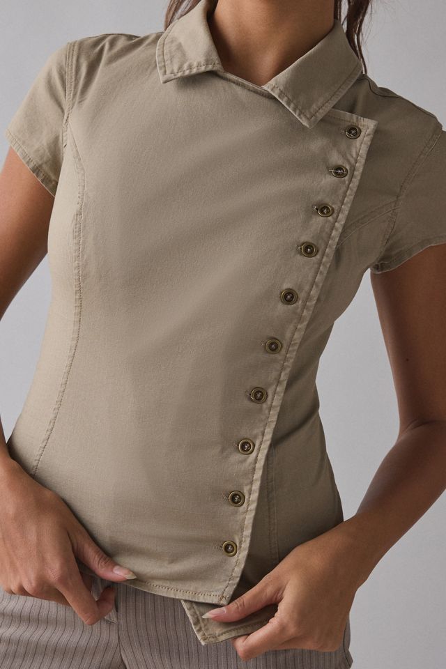 BDG Billie Short Sleeve Asymmetric Button-Up Shirt #1