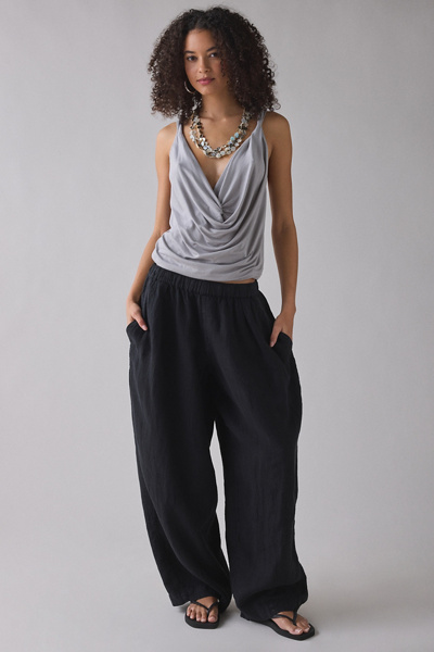 BDG Bobbi Baggy Linen Pull-On Pants in Black, Women's at Urban Outfitters