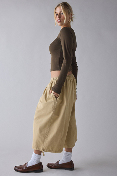 Bdg Bobbi Cropped Baggy Pull-on Pant In Khaki, Women's At Urban Outfitters In Brown
