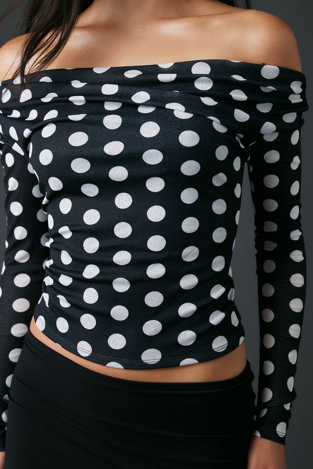 UO Fia Mesh Long Sleeve Off-The-Shoulder Crop Top #2