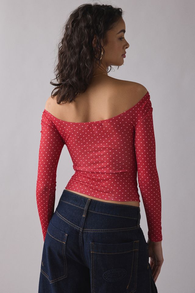 Haut court épaules dénudées à manches longues en filet UO Fia #1