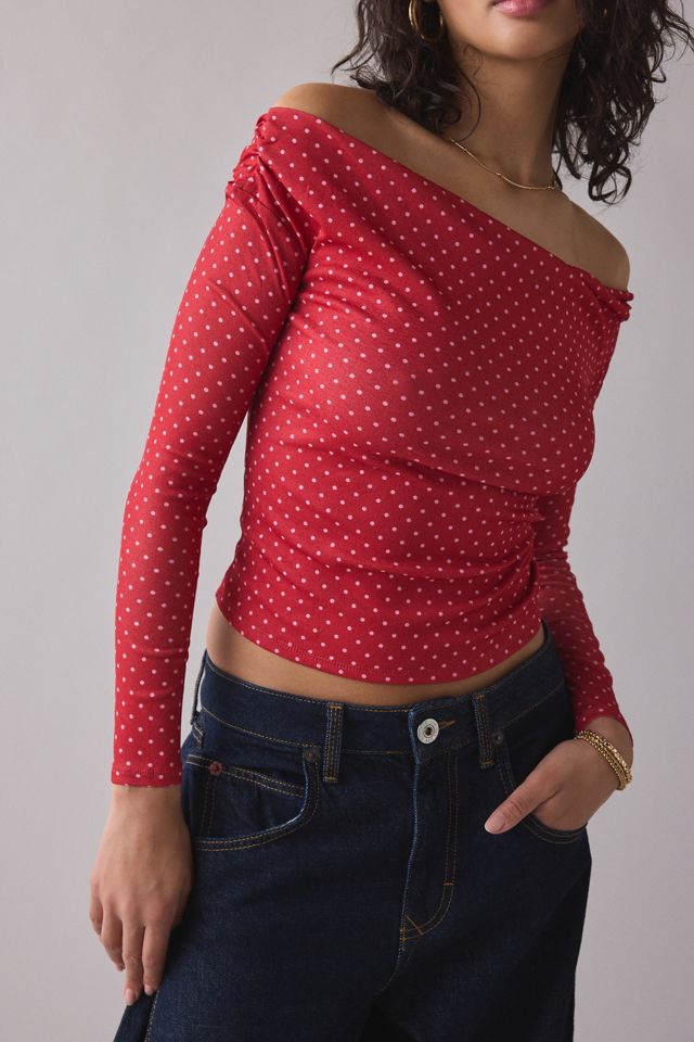 Haut court épaules dénudées à manches longues en filet UO Fia #3