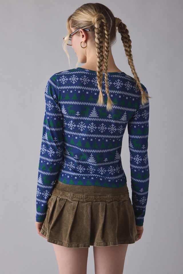 Fair Isle Forrest Graphic Print Long Sleeve Baby Tee #2