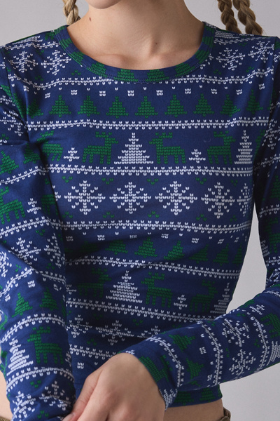 Fair Isle Forrest Graphic Print Long Sleeve Baby Tee