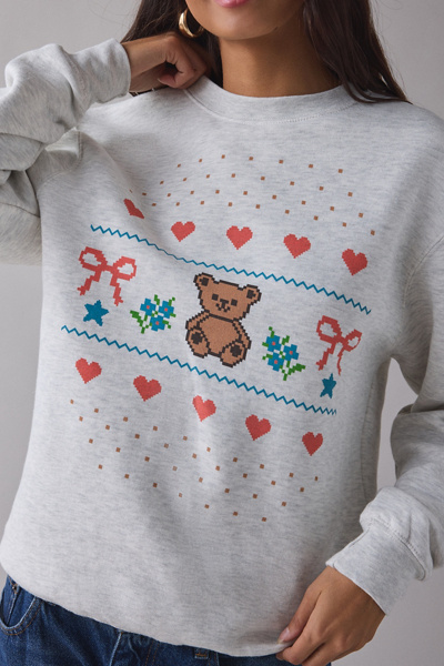 Teddy Bear Fair Isle Graphic Crew Neck Pullover