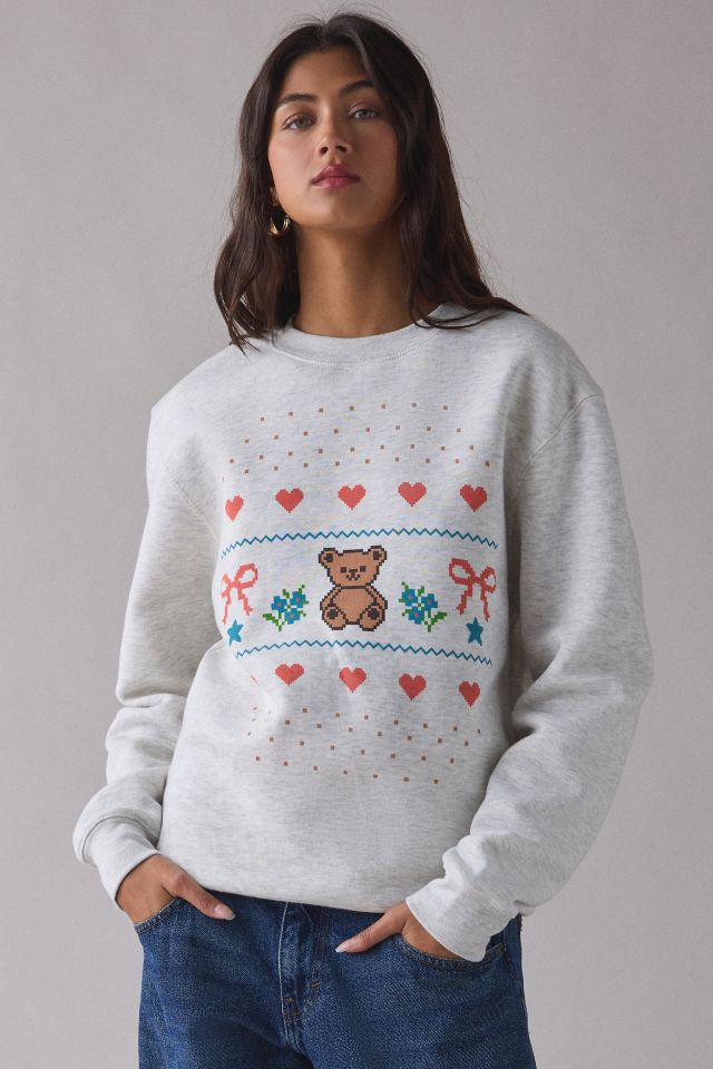 Teddy Bear Fair Isle Graphic Crew Neck Pullover #1