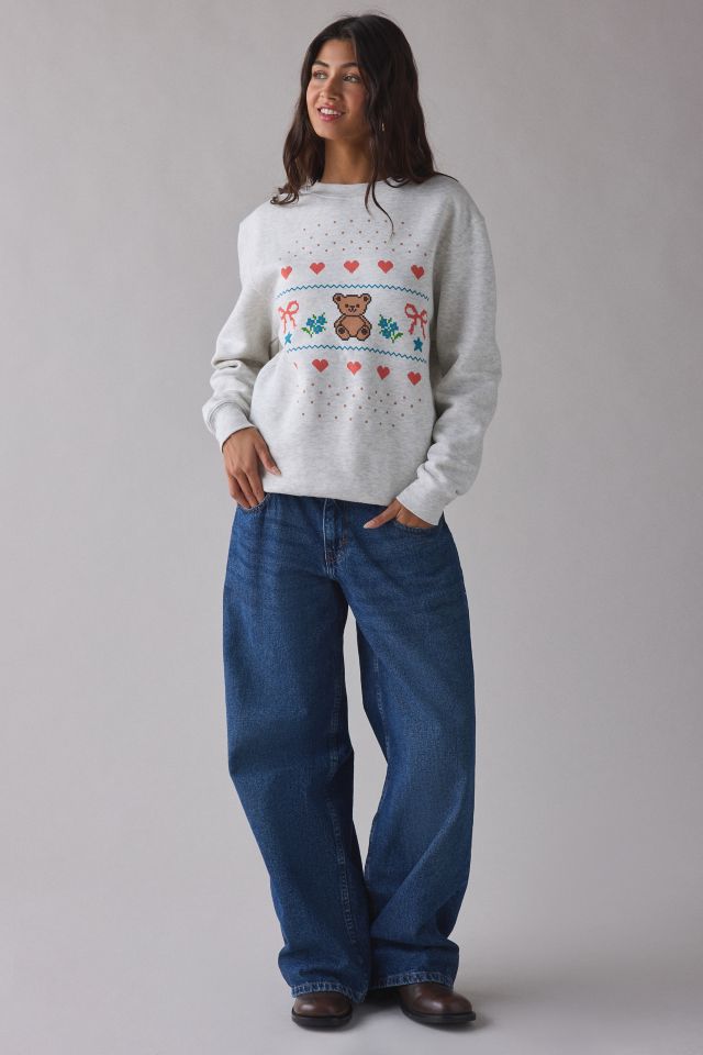 Teddy Bear Fair Isle Graphic Crew Neck Pullover #2