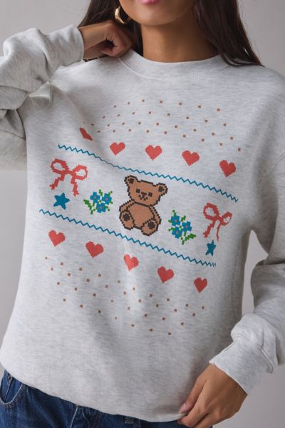 Teddy Bear Fair Isle Graphic Crew Neck Pullover