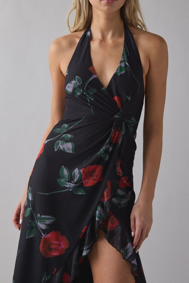 Robe mi-longue asymétrique en maille UO avec volant et attache torsadée #1