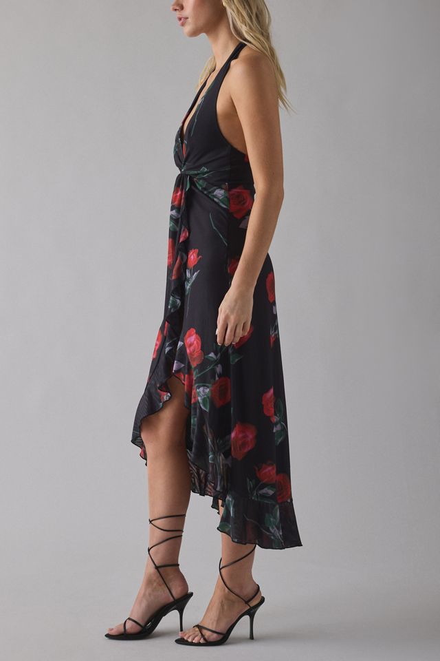 Robe mi-longue asymétrique en maille UO avec volant et attache torsadée #2