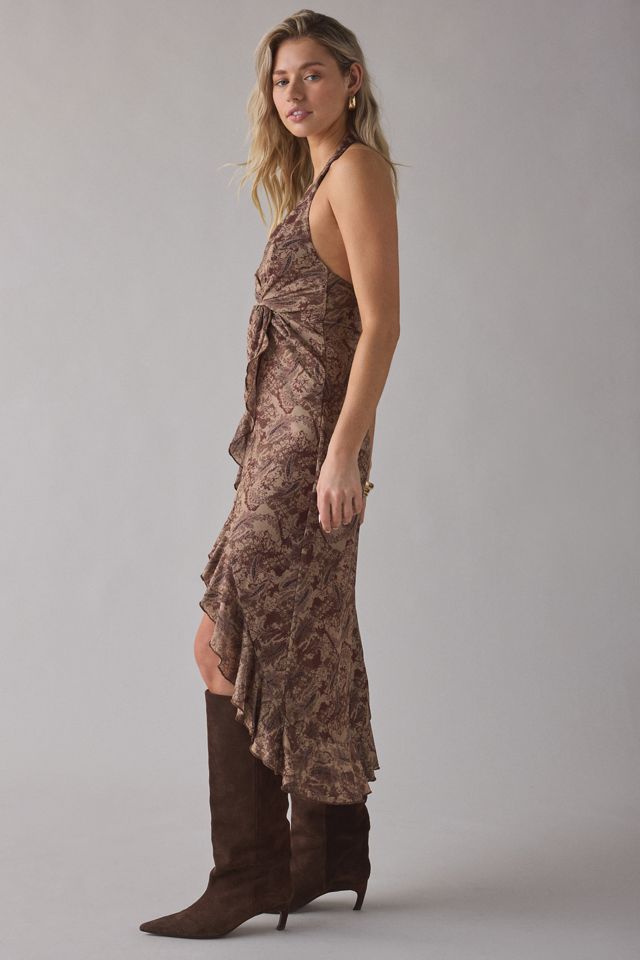 Robe mi-longue asymétrique en maille UO avec volant et attache torsadée #2