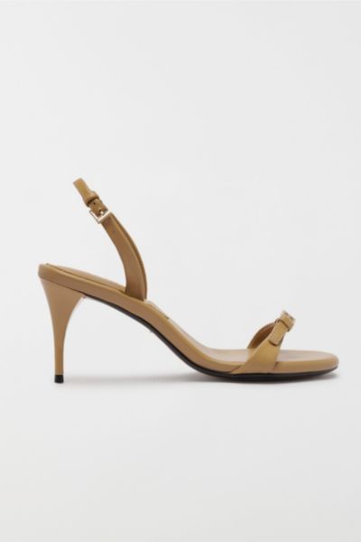 Schutz Aurora Leather Slingback Mid-heel Sandals In Nude