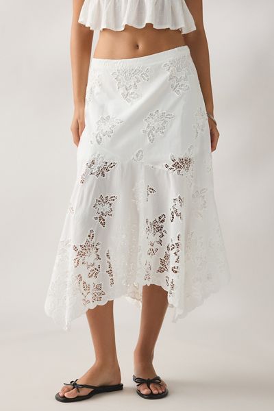 Kimchi Blue Nicola Tie-Front Eyelet Lace Midi Skirt | Urban Outfitters