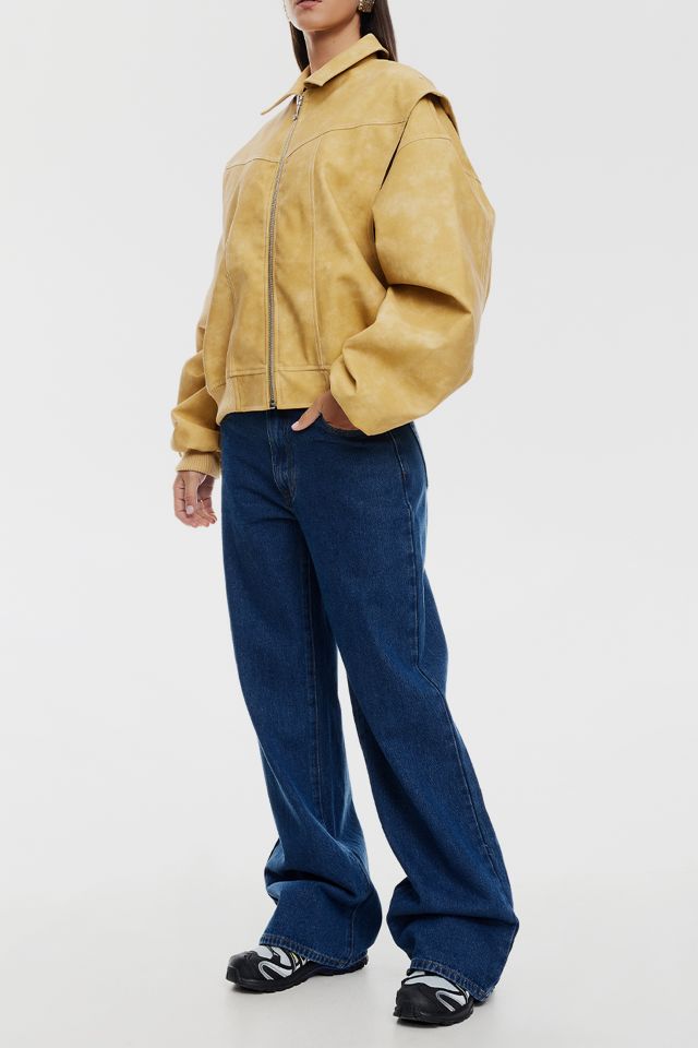 Lioness Vista Mustard Faux Suede Bomber Jacket #1