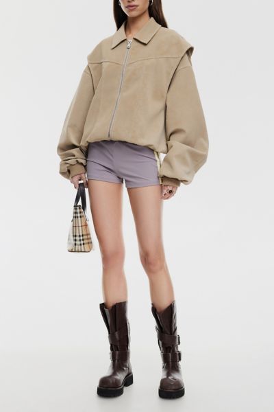 Lioness Vista Latte Faux Suede Bomber Jacket