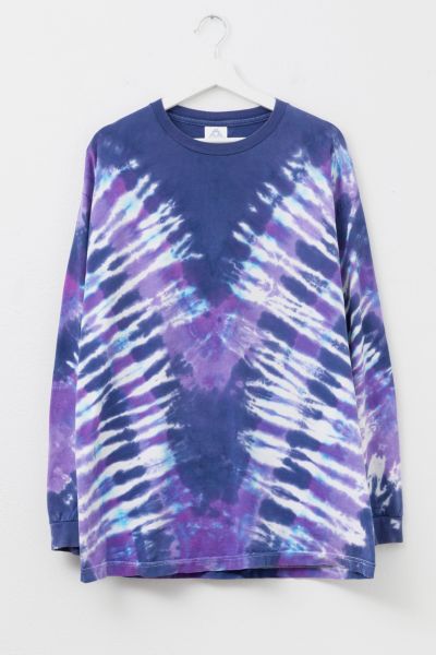 Vintage 1990s Distressed Purple Blue All Over Print Long Sleeve Graphic T-Shirt
