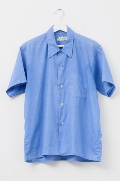 Vintage 1970s Short Sleeve Light Blue Button Up Pocket Shirt