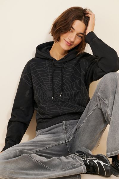 BDG Bonfire Allover Print Cropped Hoodie Sweatshirt
