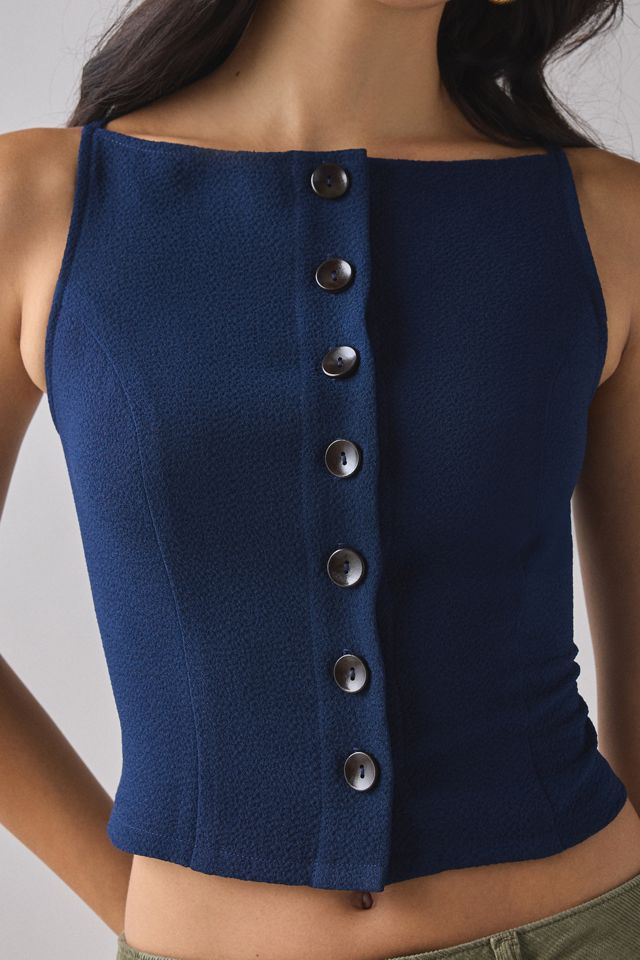 Débardeur ReMADE By UO Remnants en crêpe à col bateau haut et à boutons sur le devant #2