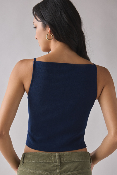 ReMADE By UO Remnants Crepe Button-Front High Boatneck Tank Top